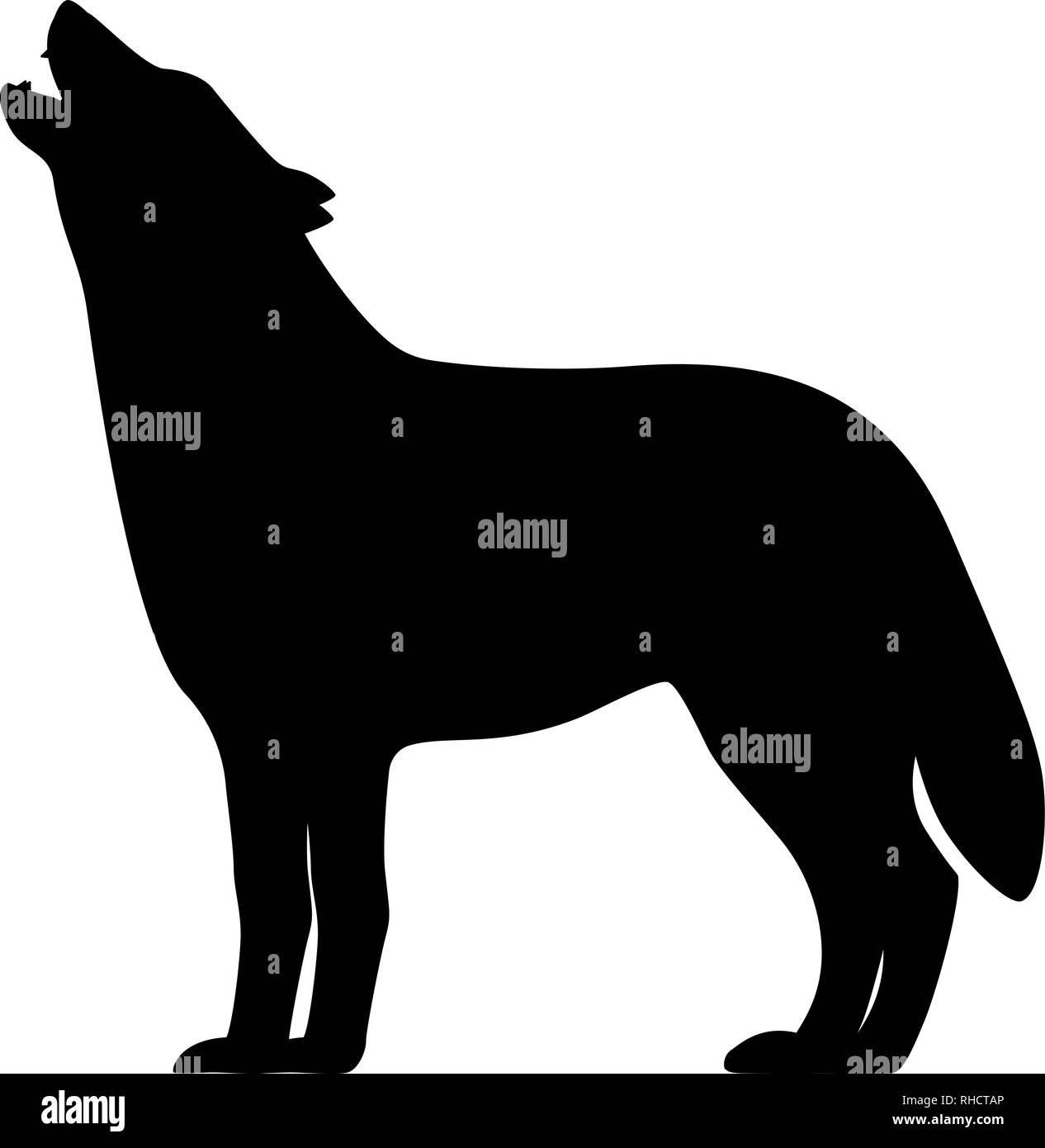 Vector black silhouette of a howling wolf Stock Vector