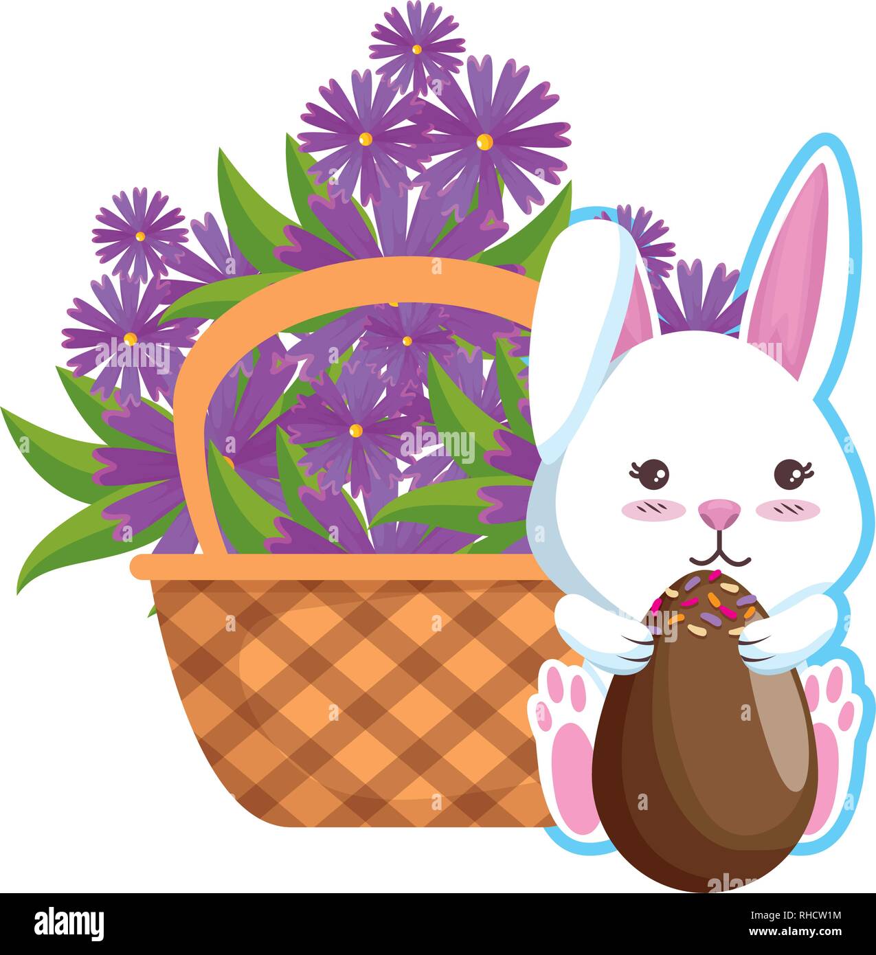 cute rabbit with easter eggs painted in basket Stock Vector Image & Art ...