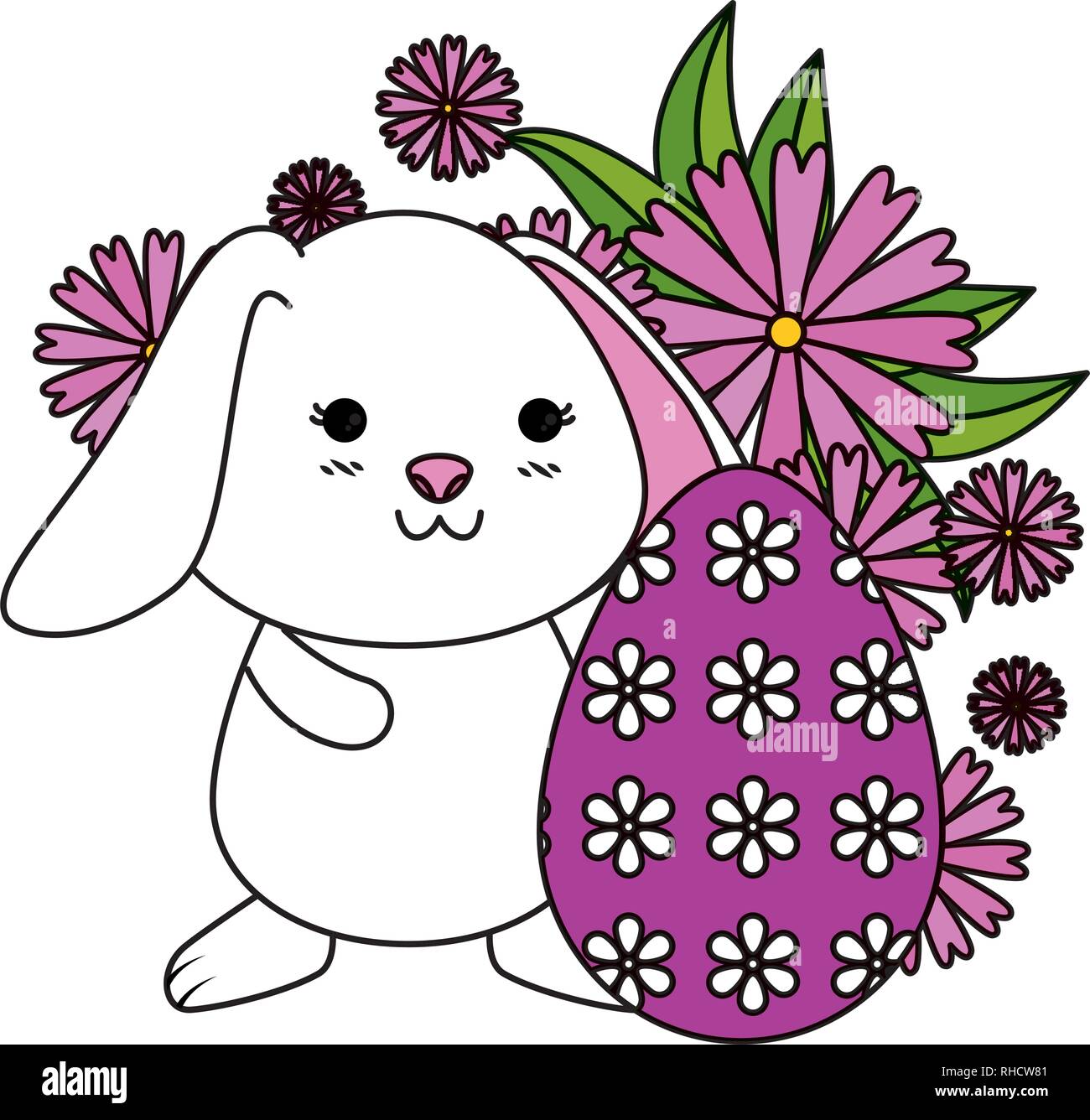 cute rabbit with easter egg painted in the garden Stock Vector Image ...
