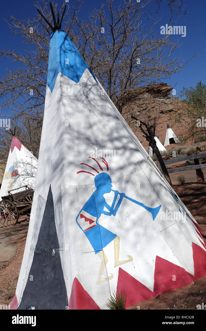 In the small town of Geronimo, Arizona Indian teepees are on display