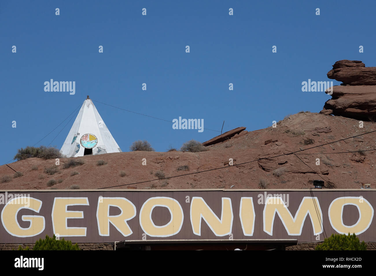 In the small town of Geronimo, Arizona Indian teepees are on display