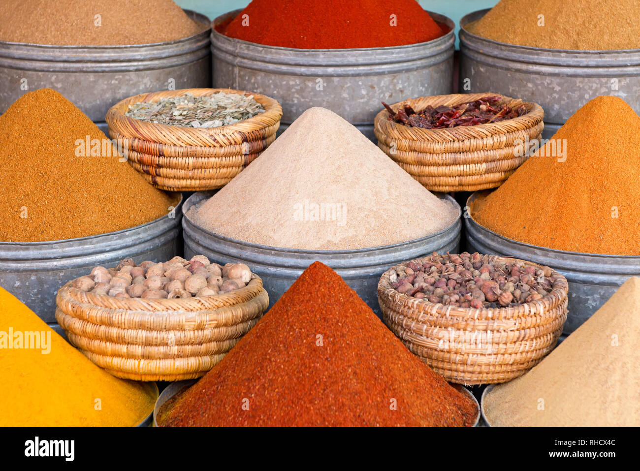 Beautiful arrangement of spices, herbs and nuts Stock Photo