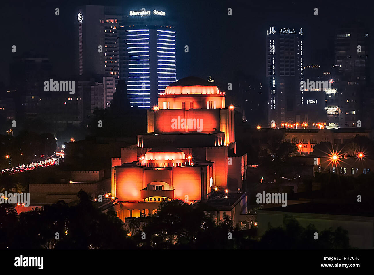Cairo/Egypt - 04/15/2018: Night long exposure shot for Cairo Opera house and lights in Cairo Egypt Stock Photo
