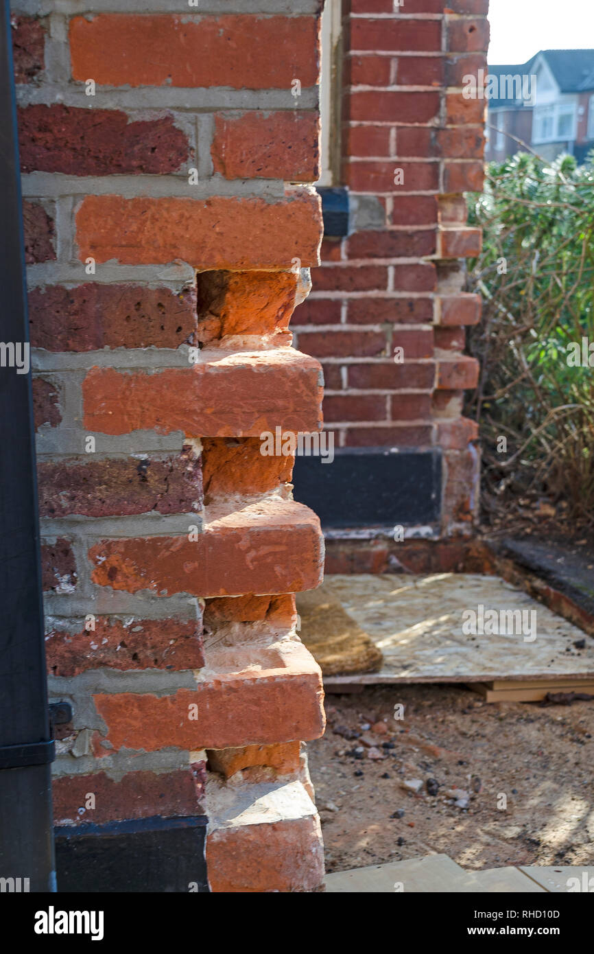 toothing out brickwork Stock Photo