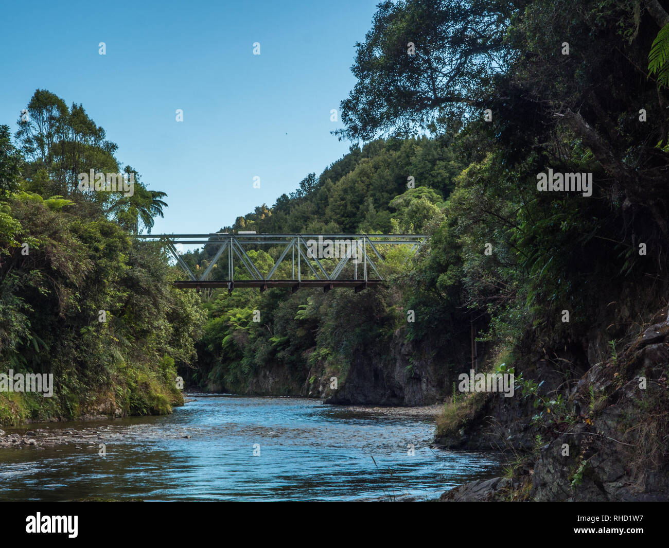 Ogilvies Bridge, Tauranga River, Waimana Valley, Te Urewera National Park, Bay of Plenty, North Island, New Zealand Stock Photo