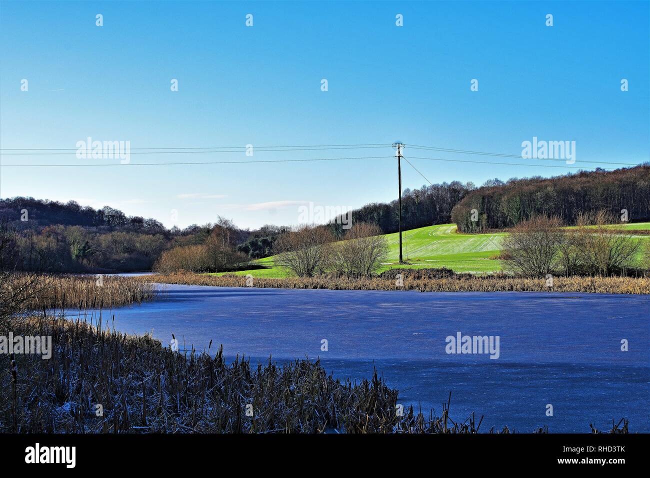 Taken to capture Sprotbrough Flash, completely frozen over in February, 2019. Stock Photo