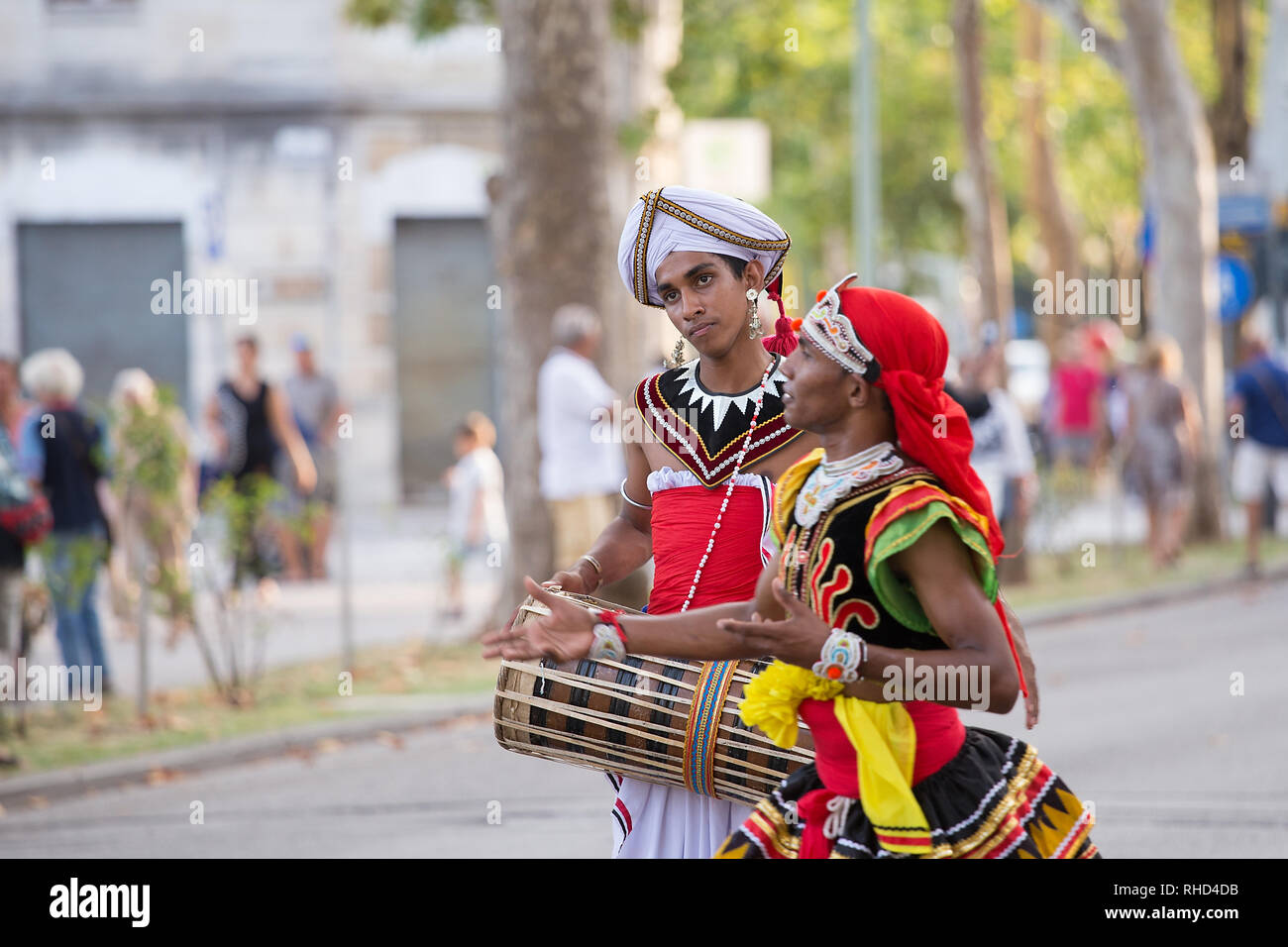 Gorizia, Italy - August 27, 2017: Musicians of Sri Lanka traditional dance company on the International Folklore Festival Stock Photo