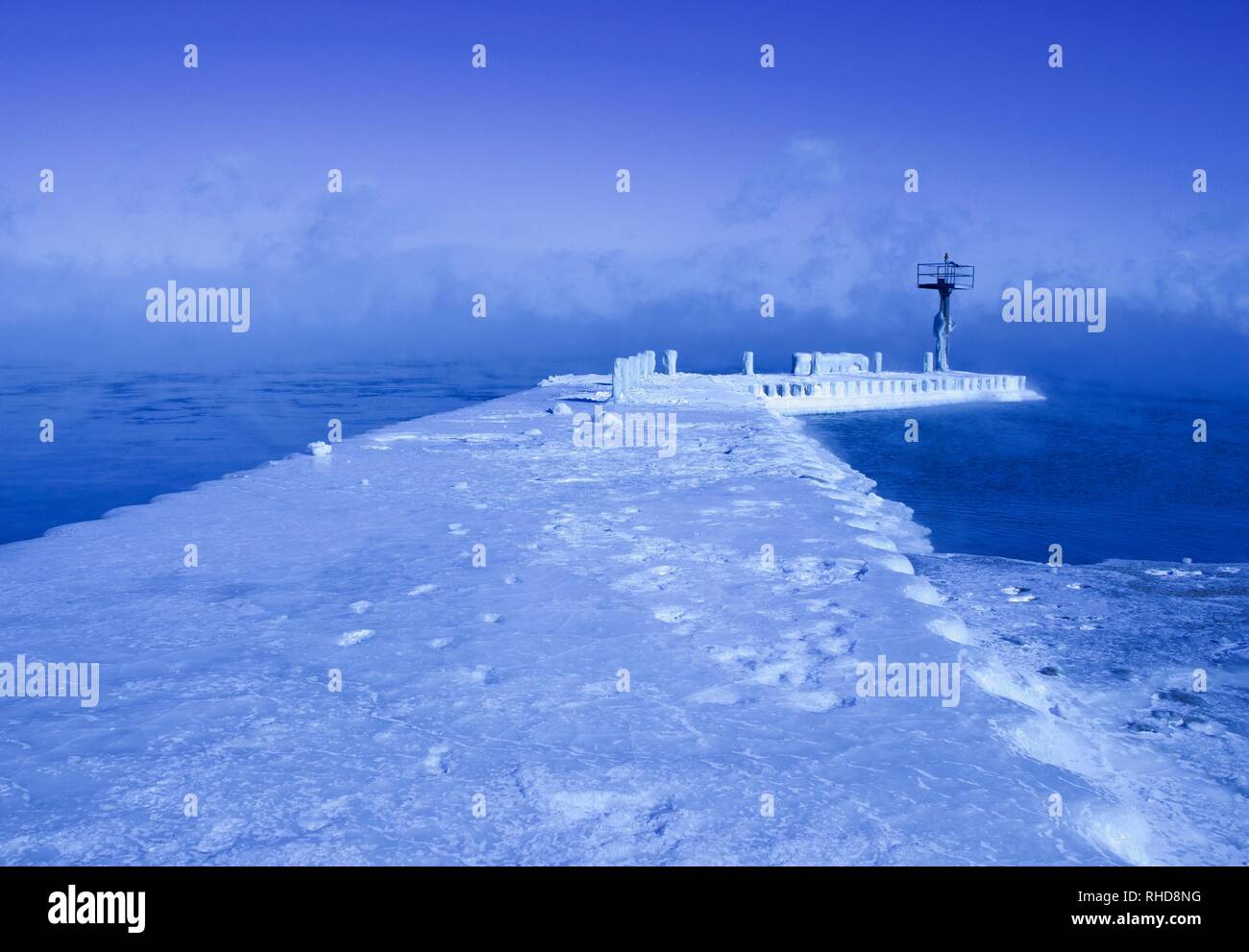 Polar Vortex Frozen Pier Stock Photo