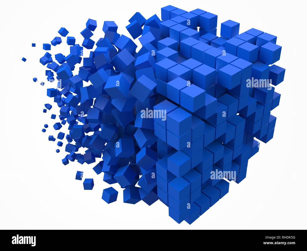 big cubic data block. made with smaller blue cubes. 3d pixel style vector illustration. Stock Vector