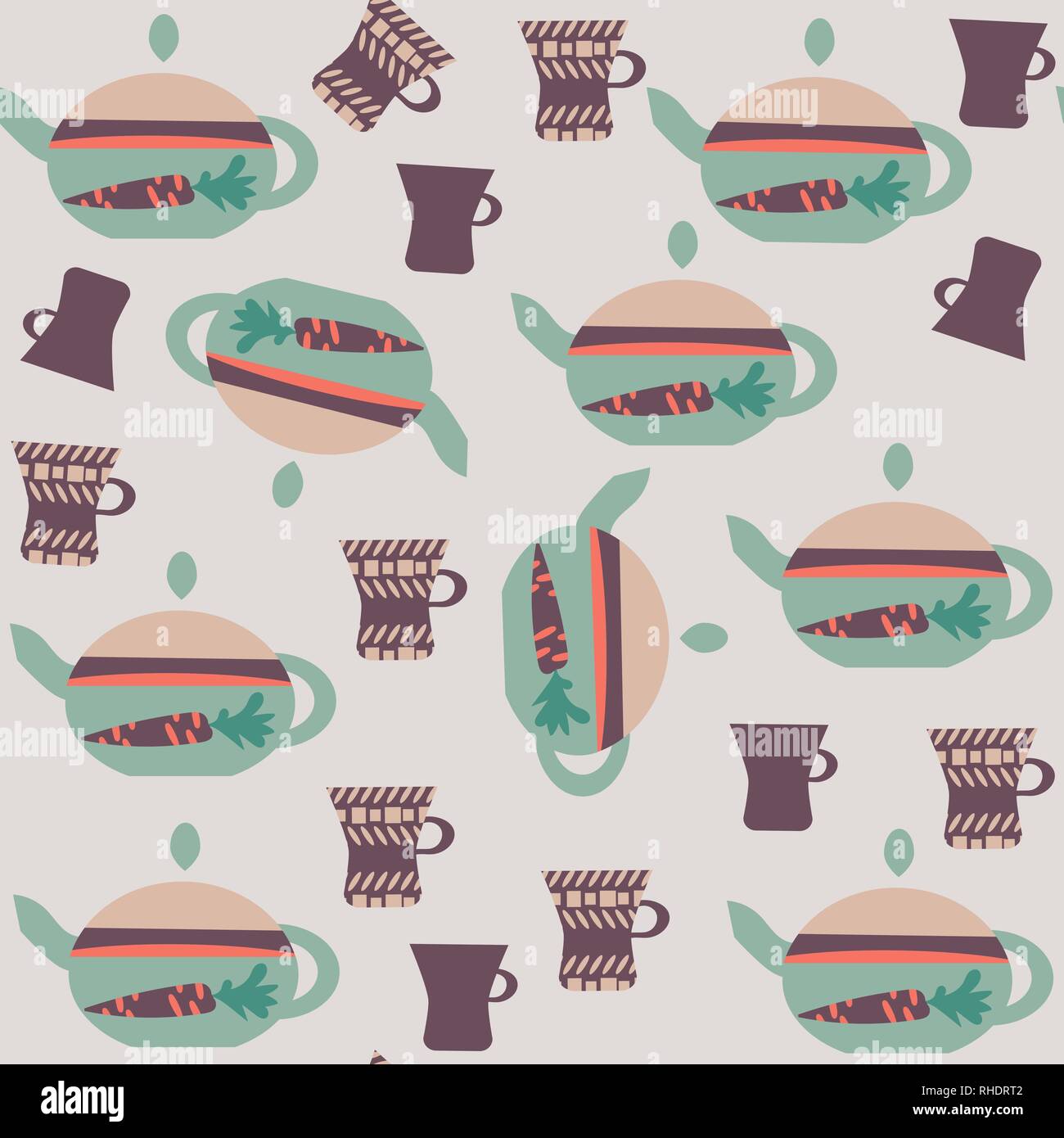 Abstract seamless vector tea pot pattern. It is located in swatch menu Stock Vector