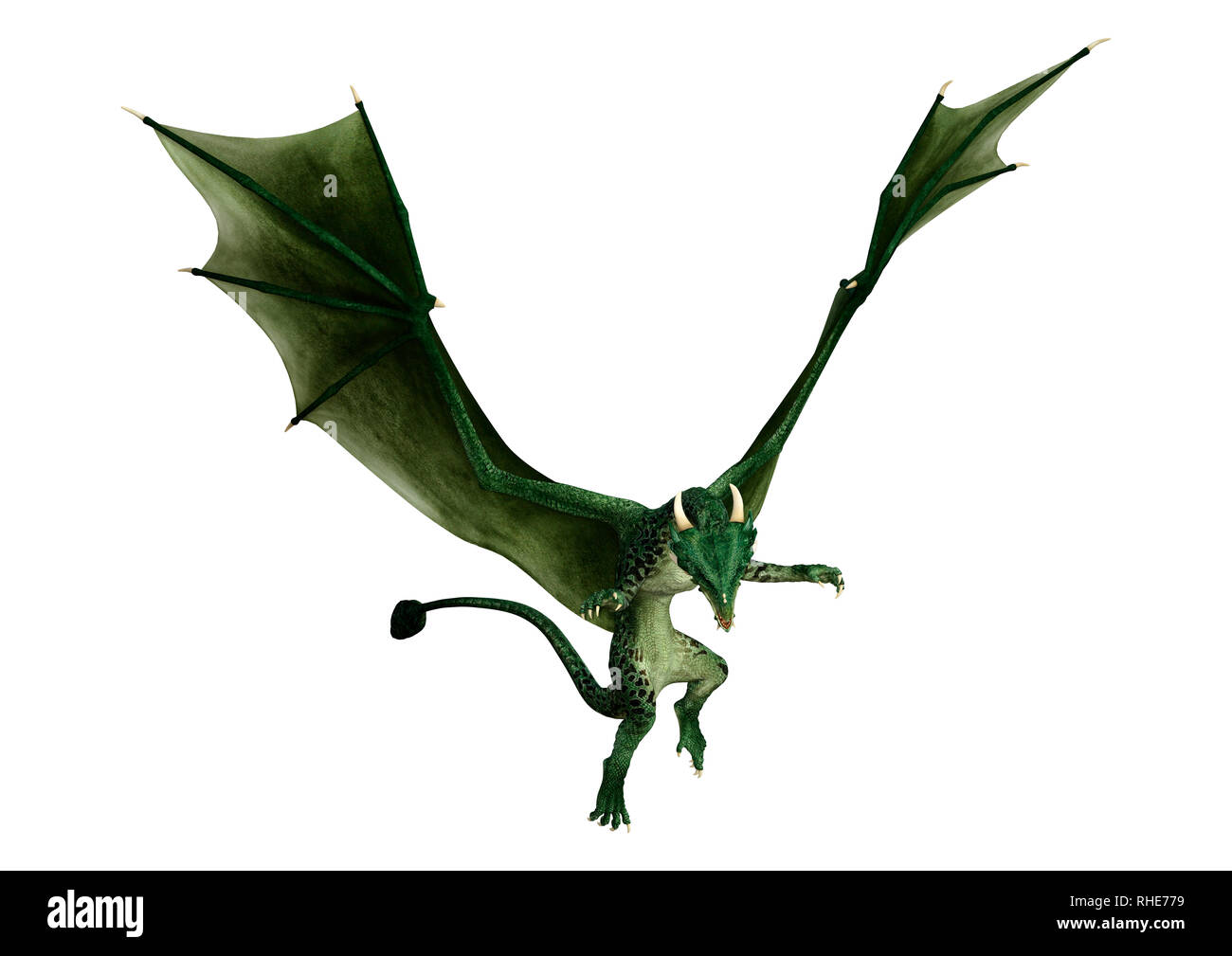 3D rendering of a green fantasy dragon isolated on white background ...