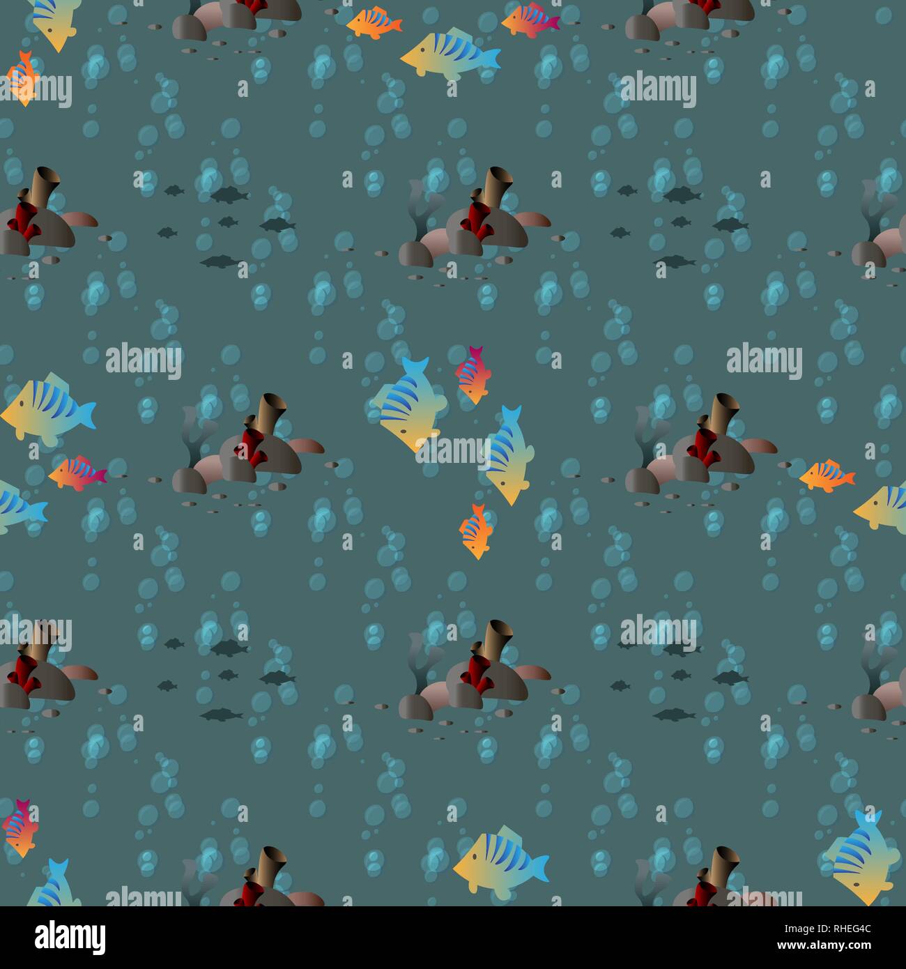 Vector seamless pattern with fish and corals. Marine animals seamless ...