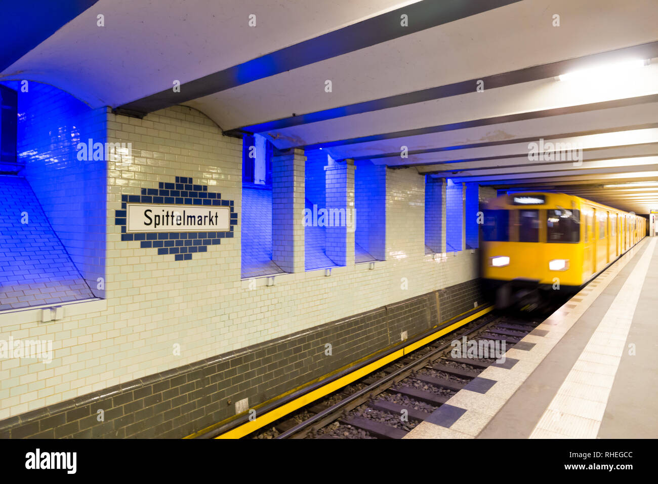 Berlin, Germany - December 18, 2017: Spittelmarkt station in Berlin subway located near to the Spree river Stock Photo