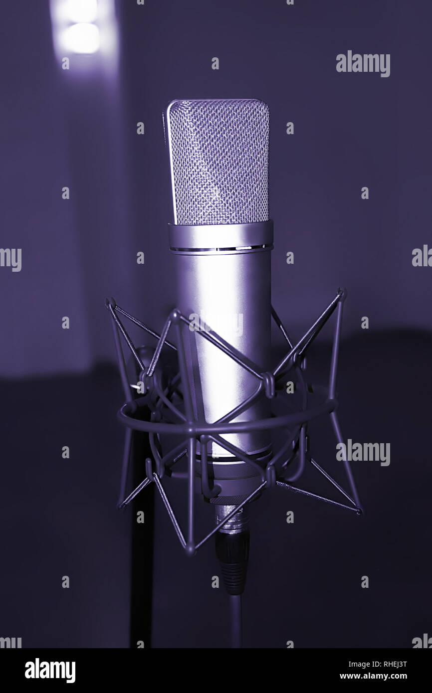 Microphone in studio of sound recording Stock Photo - Alamy