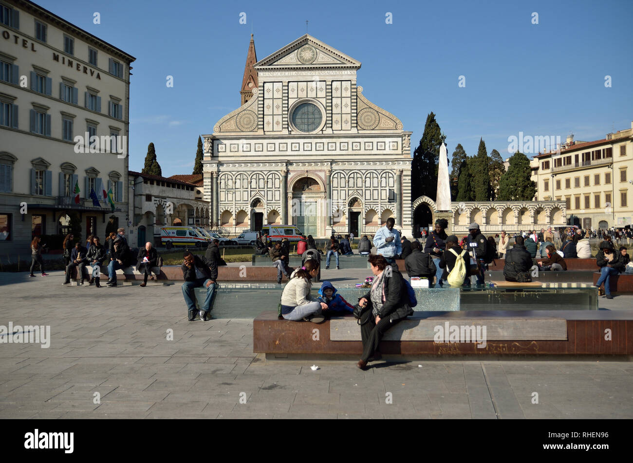 Basilica of Santa Croxe at the Piazza Santa Croce in Florence, Italy Stock Photo