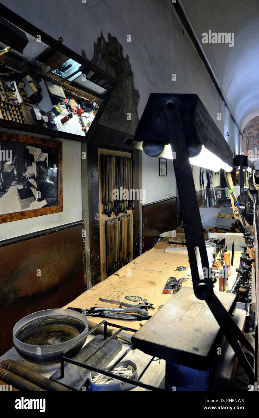 Leather working tools in leather in Florence, Italy Stock