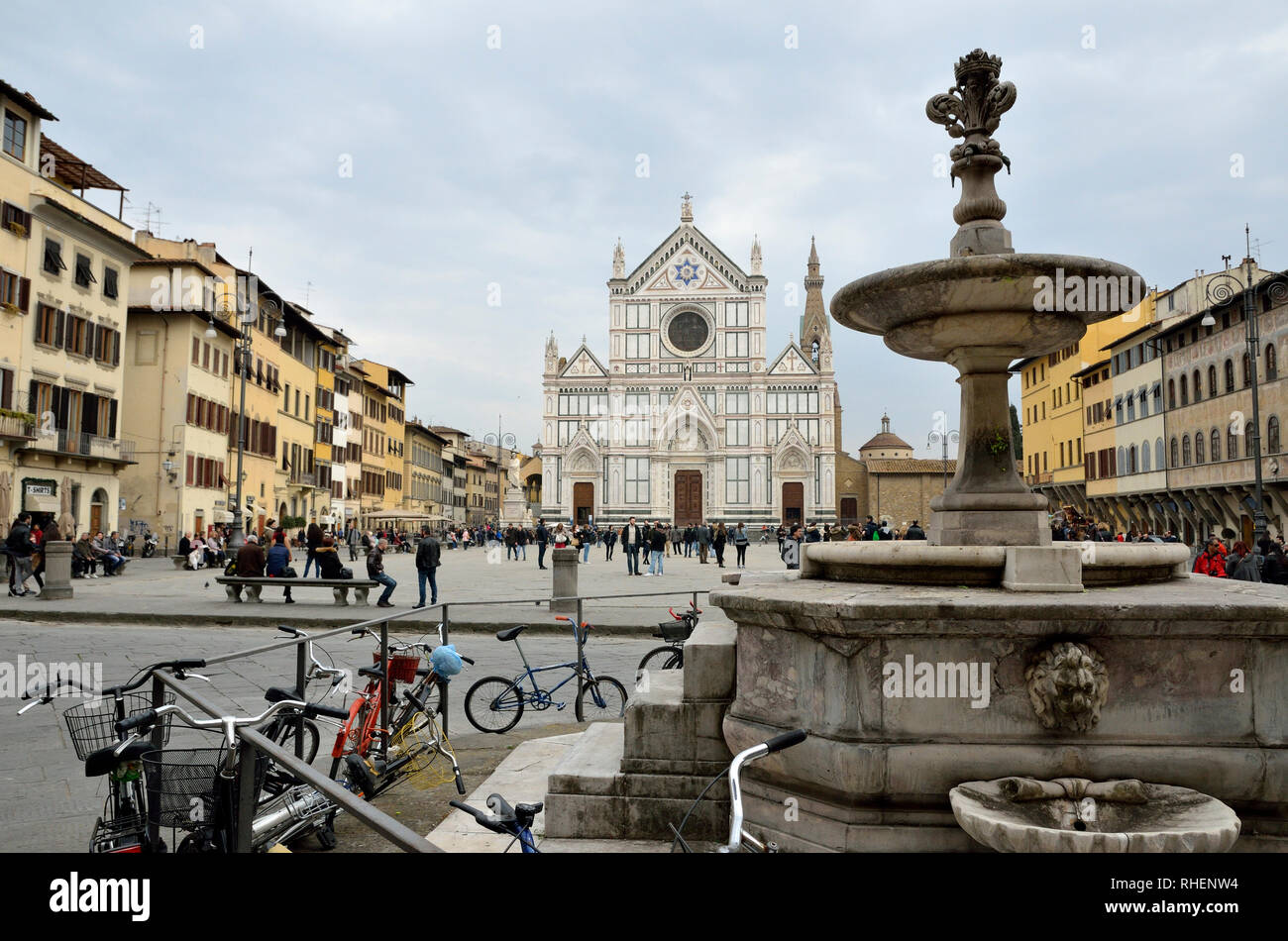 Bicycles at Piazza Santa Croce in Florence, Italy Stock Photo