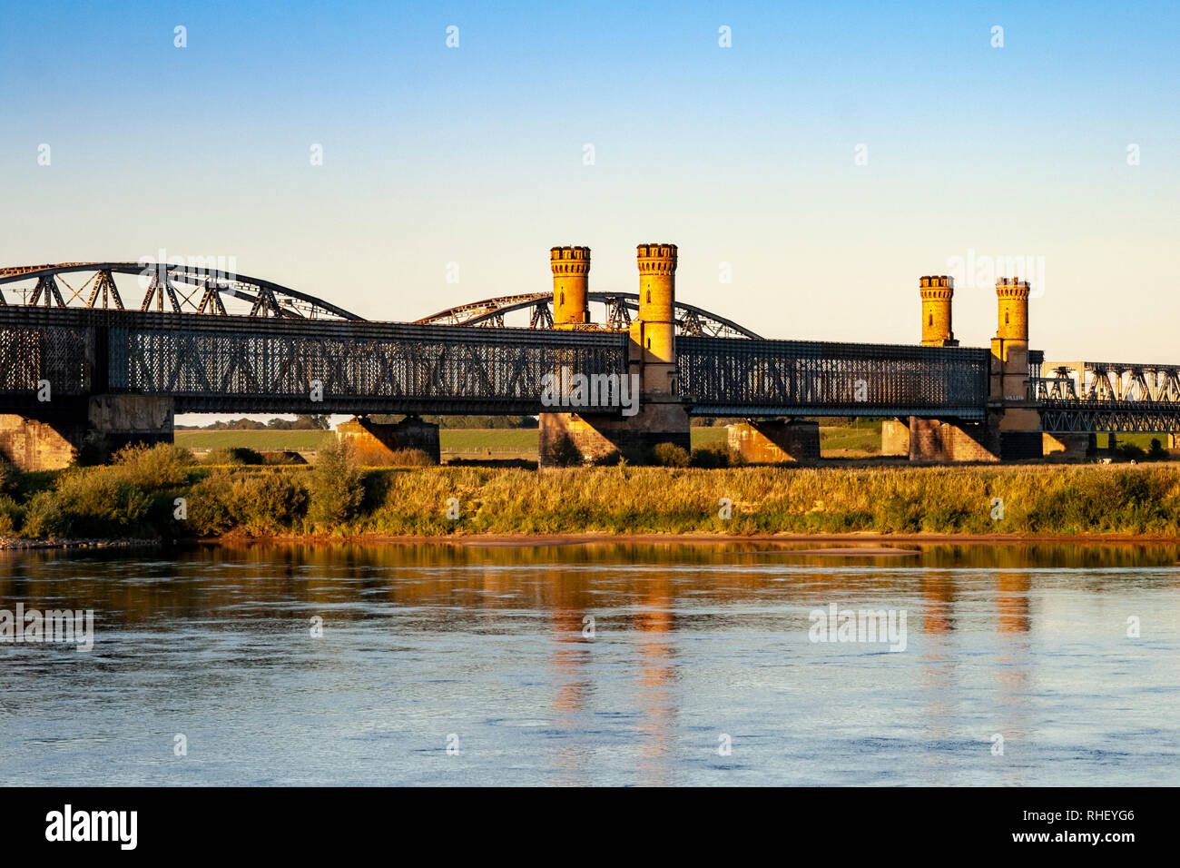 Tczew, a historic railway bridge from 1850, over the Vistula River, Poland, Europe Stock Photo