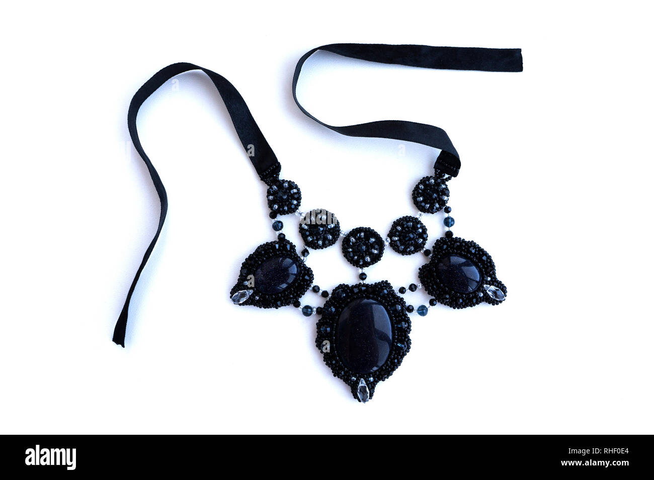 Handmade elegant black necklace from natural stones, beads Stock Photo