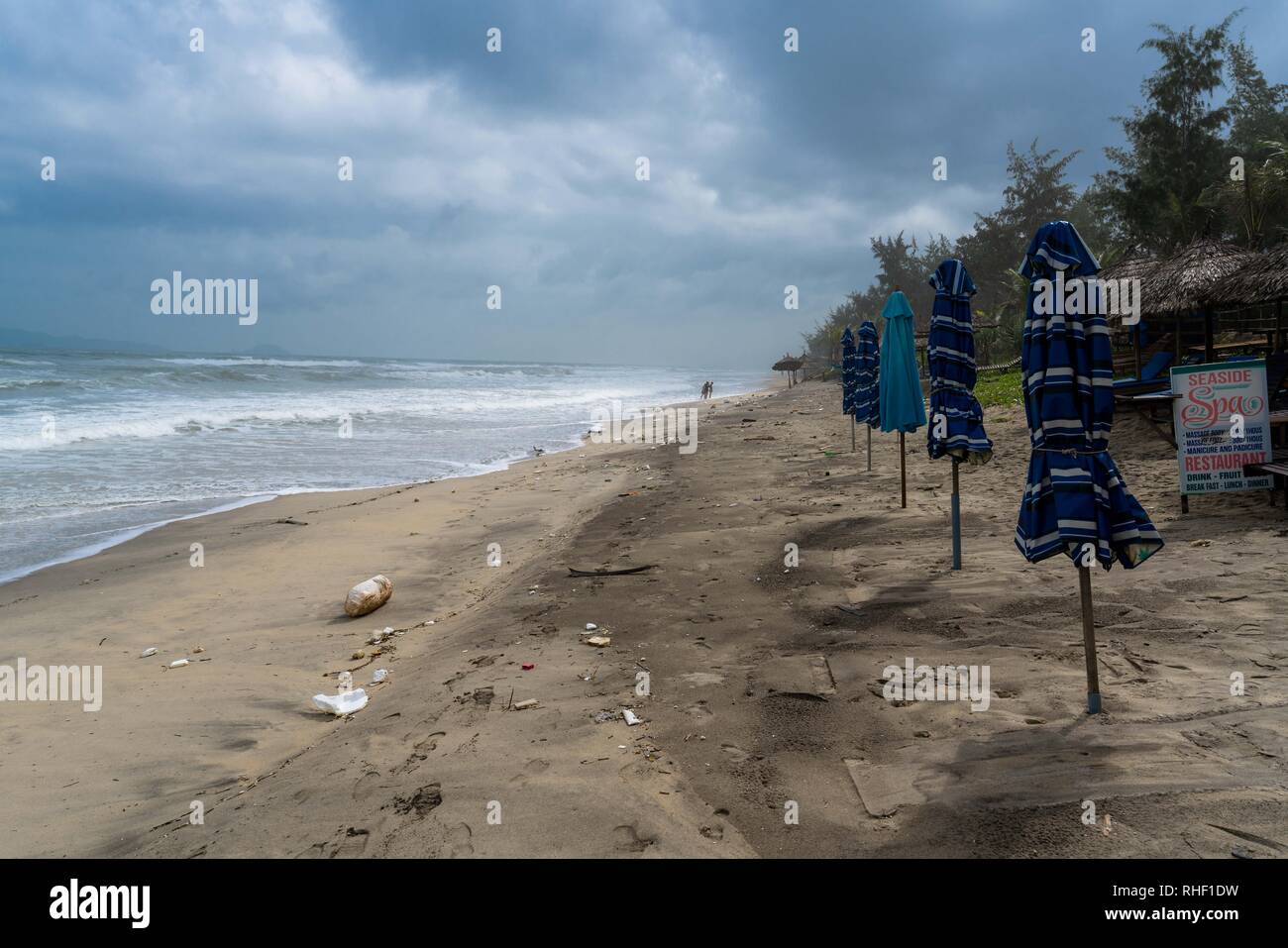 Polution at the famous angbang beach in Hue, Vietnam. Off season in winter. Stock Photo