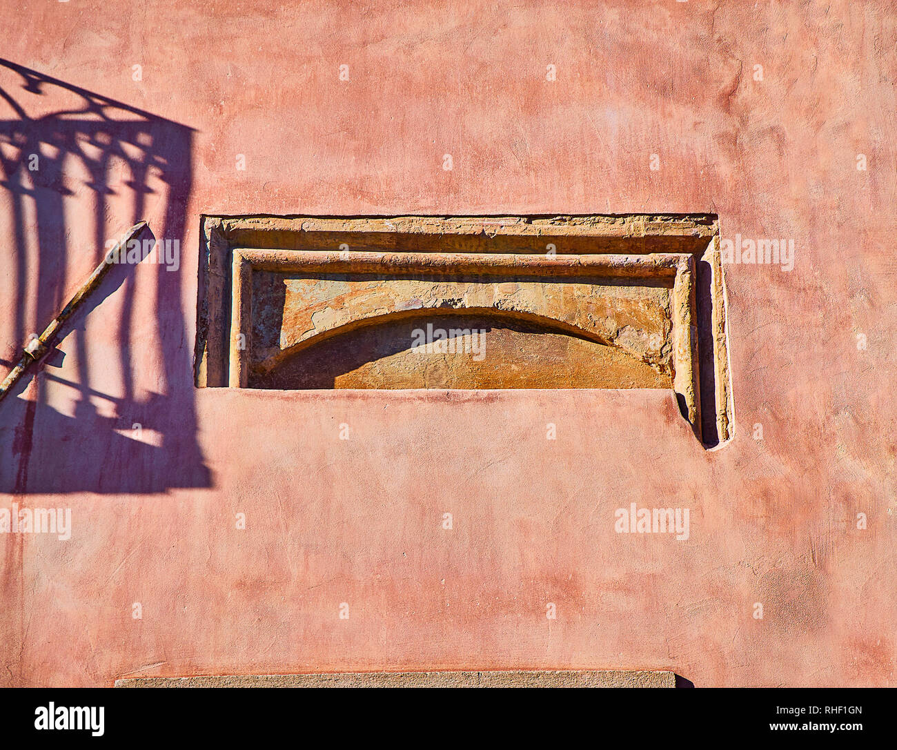 Vestiges of mullioned windows on the main facade of the Casa del Pingone building. Turin, Piedmont, Italy. Stock Photo