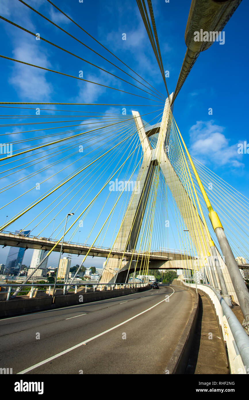 Cable stayed bridge in the world. Sao Paulo Brazil, South America. Stock Photo