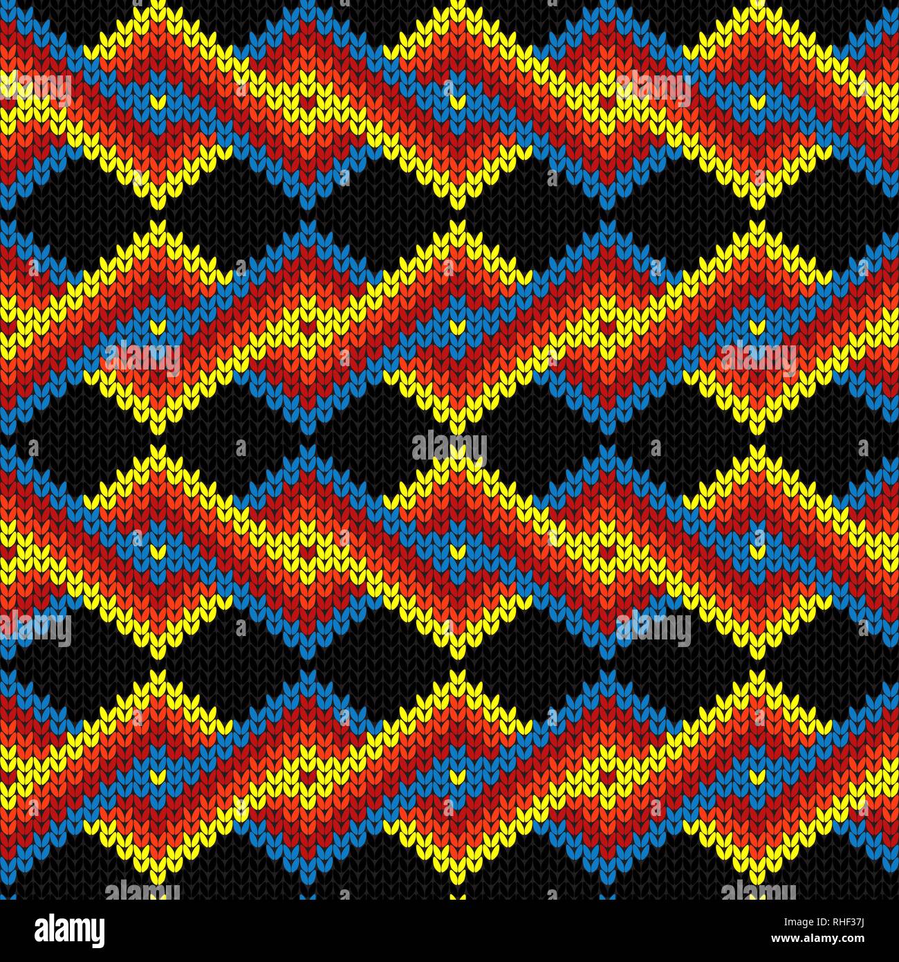 Contrast knitted seamless ornate pattern with interlacing lines in red ...