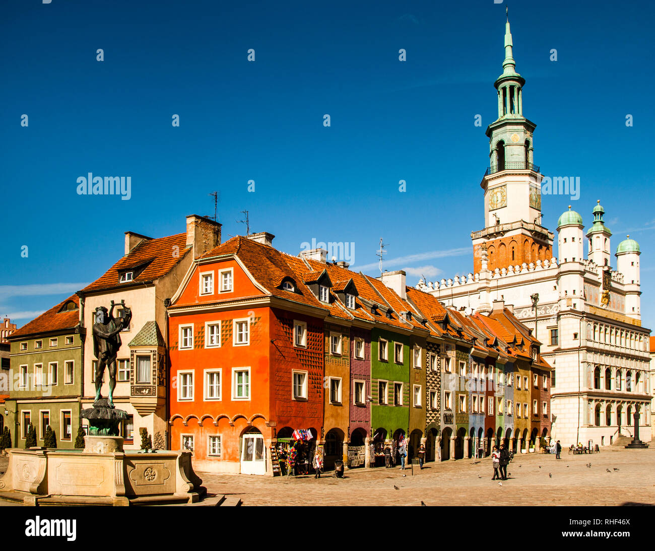 Poznan Downtown Market Place with Town Hall. Poznań, Poland Stock Photo