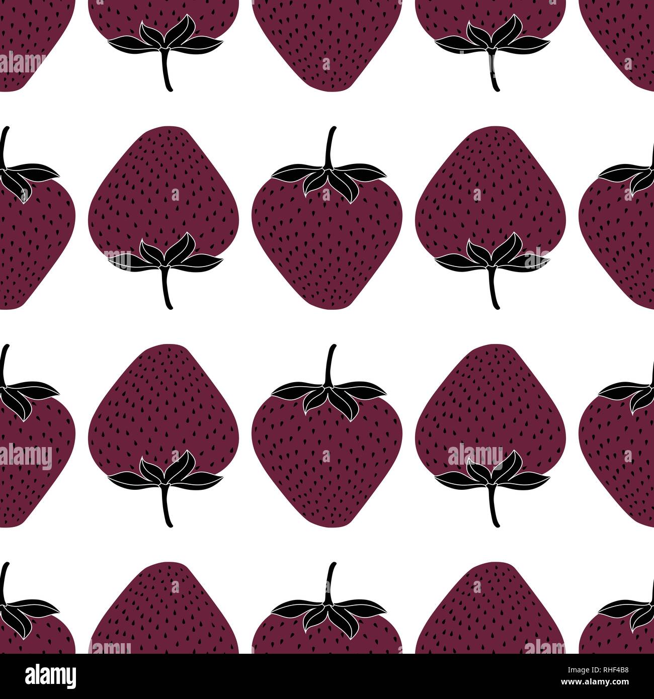 Vector black and plum strawberries on white background repeat seamless pattern Stock Vector