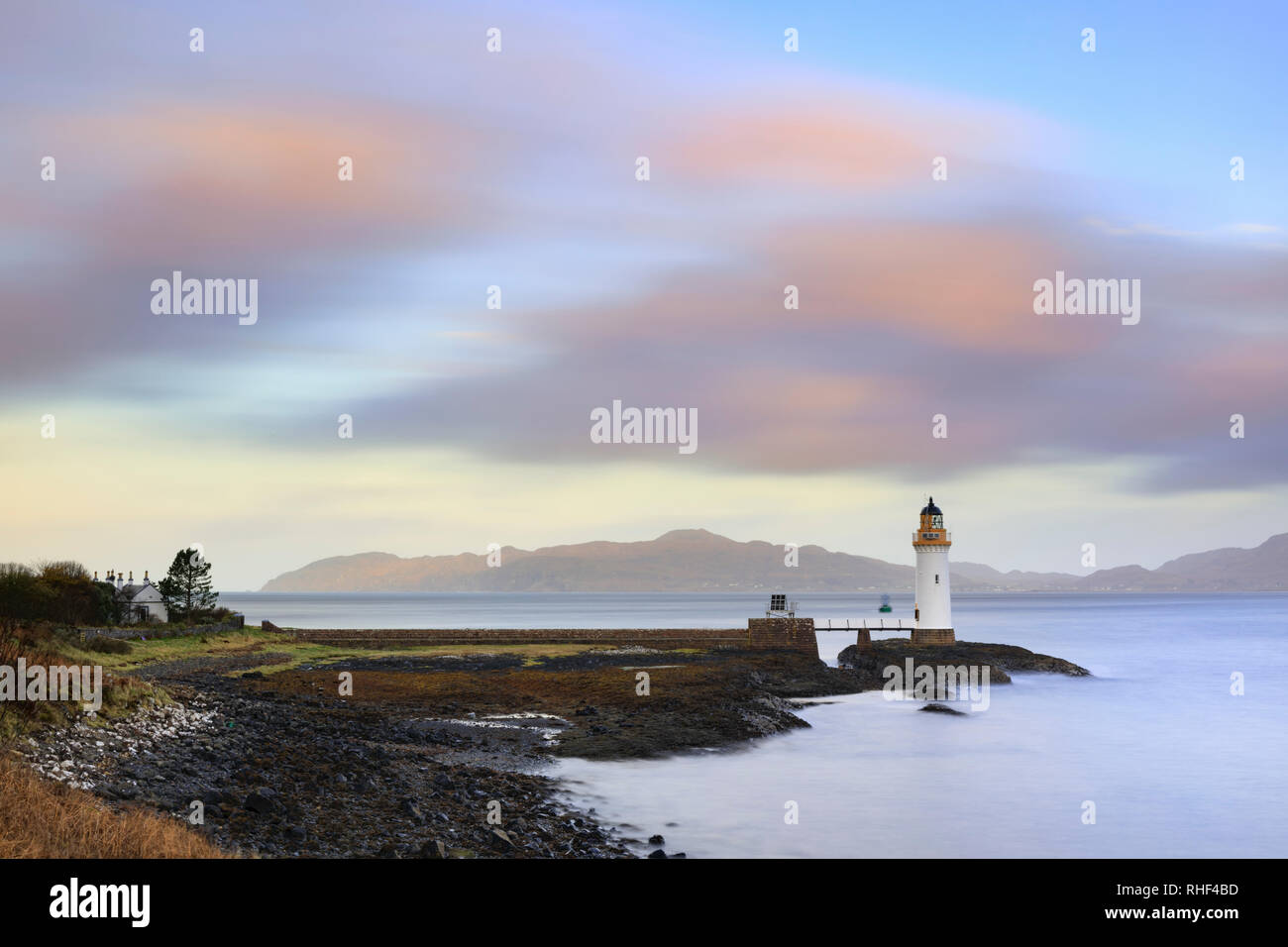 Rubha nan Gall Lighthouse on the Isle of Mull captured at sunrise. Stock Photo