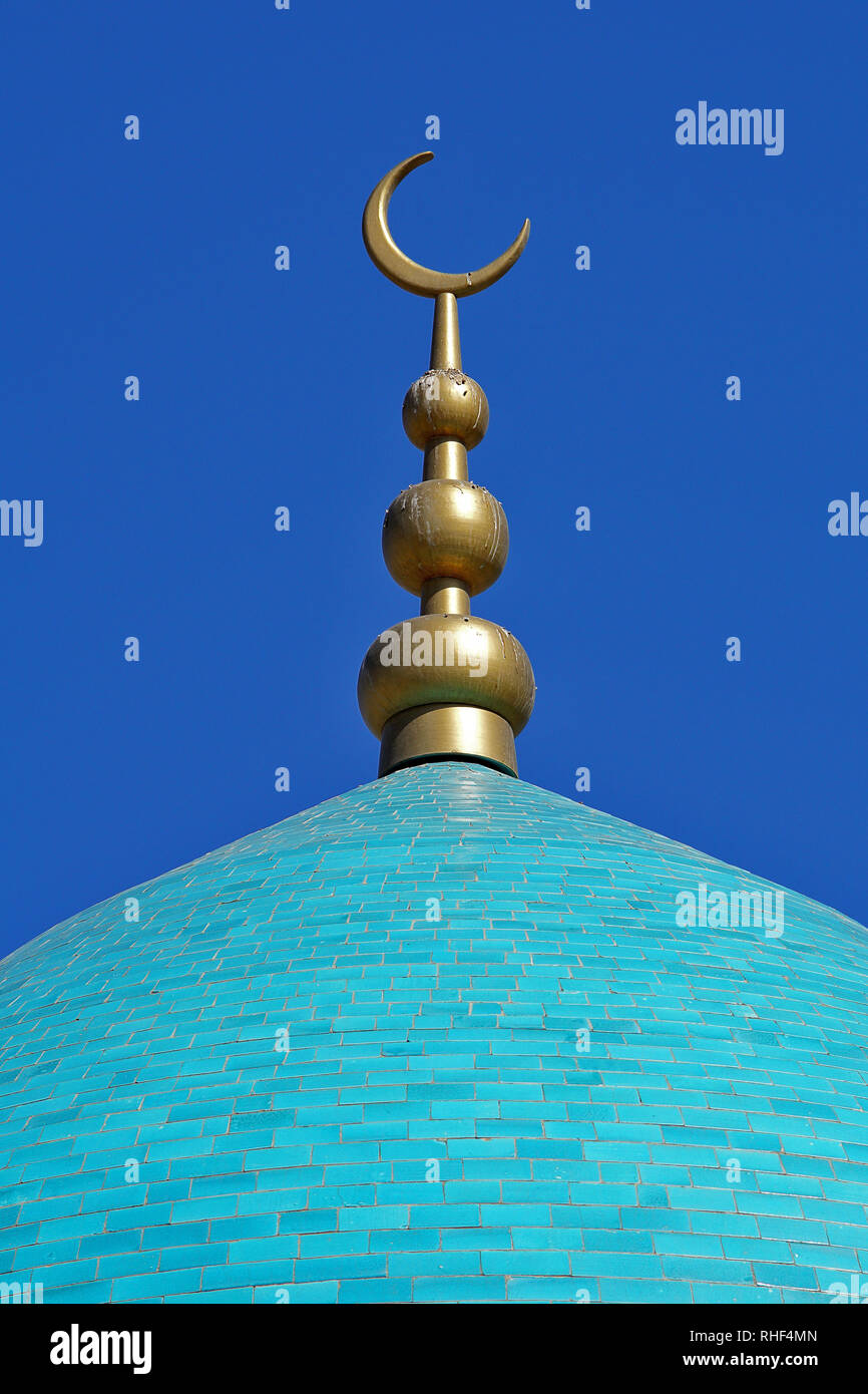 Dome mosque turquoise with golden crescent, Bukhara, Uzbekistan Stock