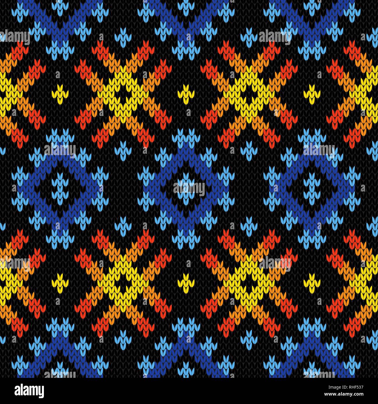 Contrast knitted seamless geometric pattern in yellow, orange and blue ...