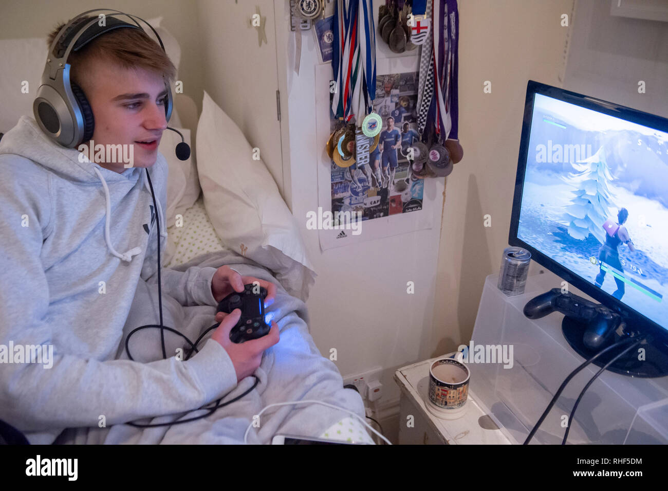 Teenage Boy Playing Video Games, Mannheim, Baden-Wurttemberg