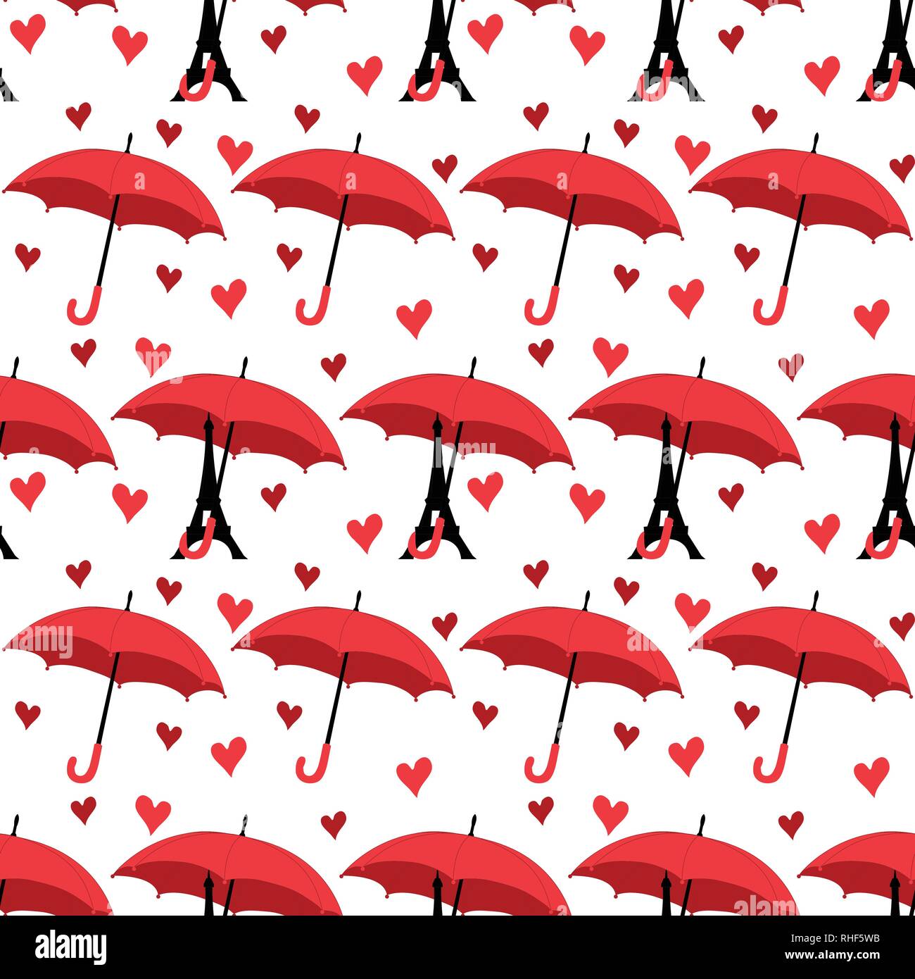 seamless pattern with eiffel tower with umbrella and hearts. vector Stock Vector