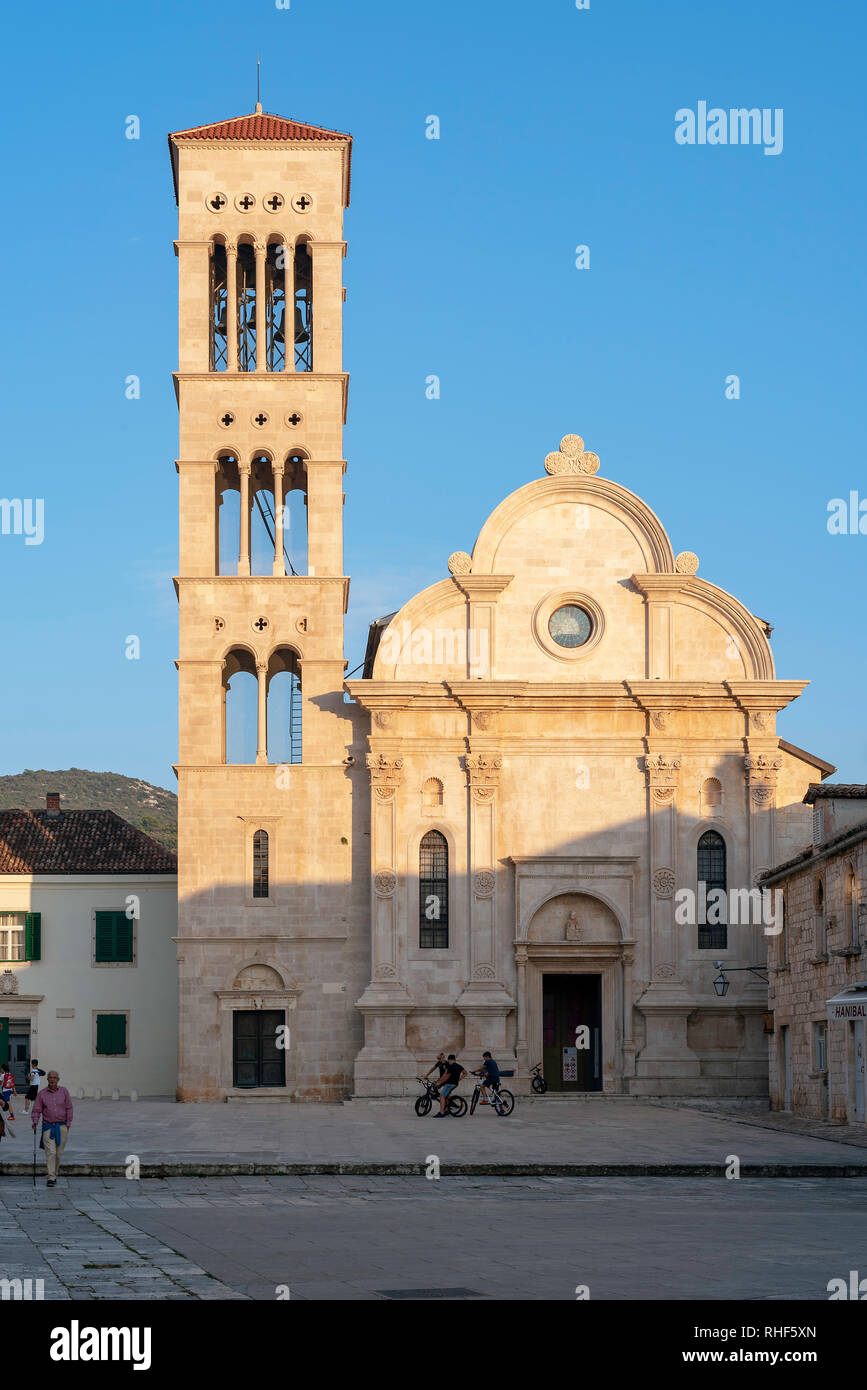 The Cathedral in the main square of Hvar Town, Croatia Stock Photo