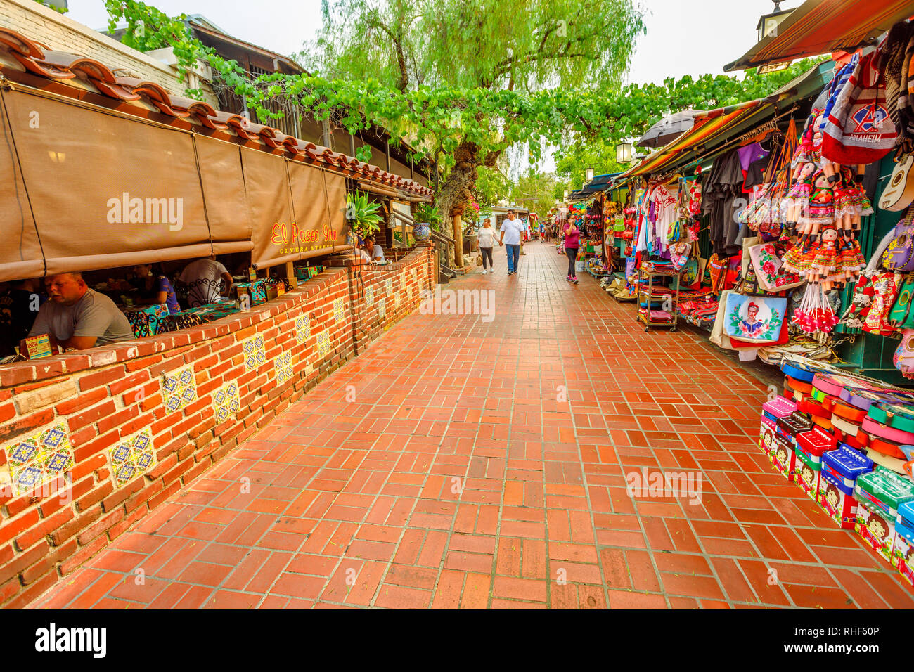 Los Angeles, California, United States - August 9, 2018: El Paseo, Mexican restaurant and traditional market along Olvera Street, a pedestrian street Stock Photo