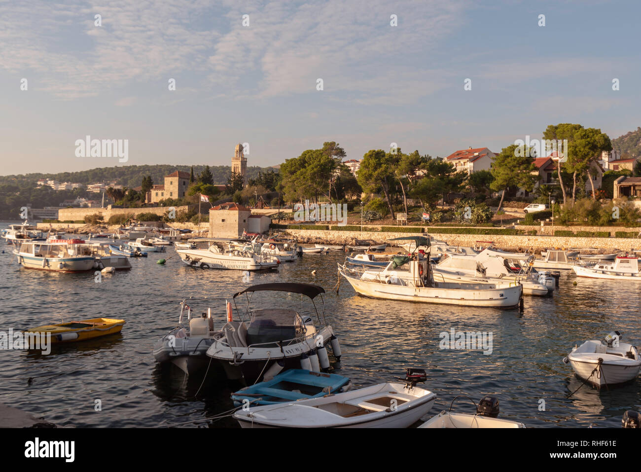 A view of the harbor in Hvar Town, Croatia Stock Photo