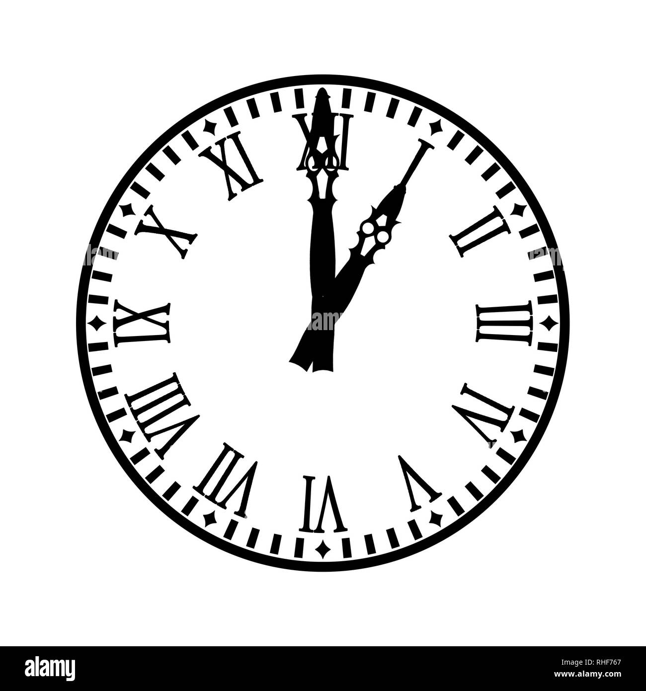 Clock with hour indicator and minute indicator, indicating one o'clock Stock Photo