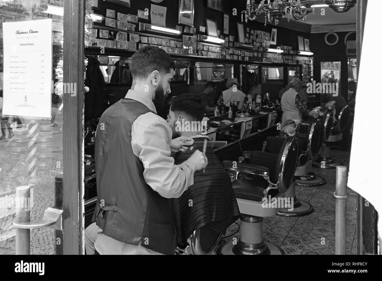 Traditional Barbers Shop Lisbon Portugal Stock Photo