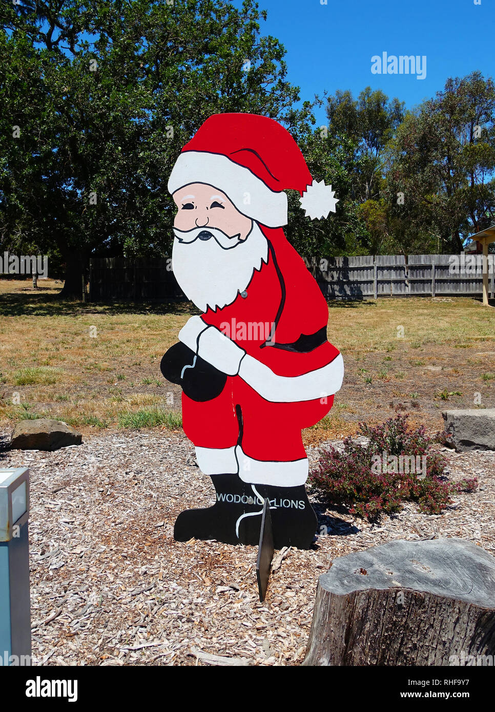 Painted Santa Christmas decoration in Rural Australia Stock Photo
