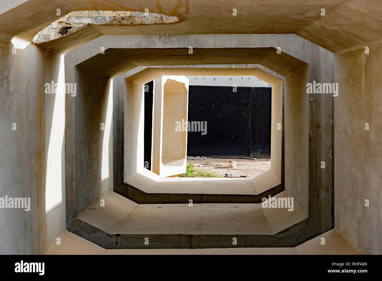 Concrete encasements for sewer pipes waiting to be used Stock Photo Alamy