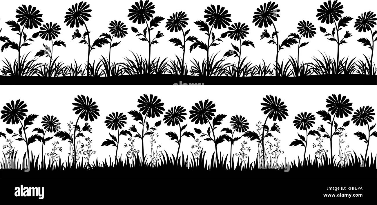 Flowers Silhouettes, Seamless Stock Vector