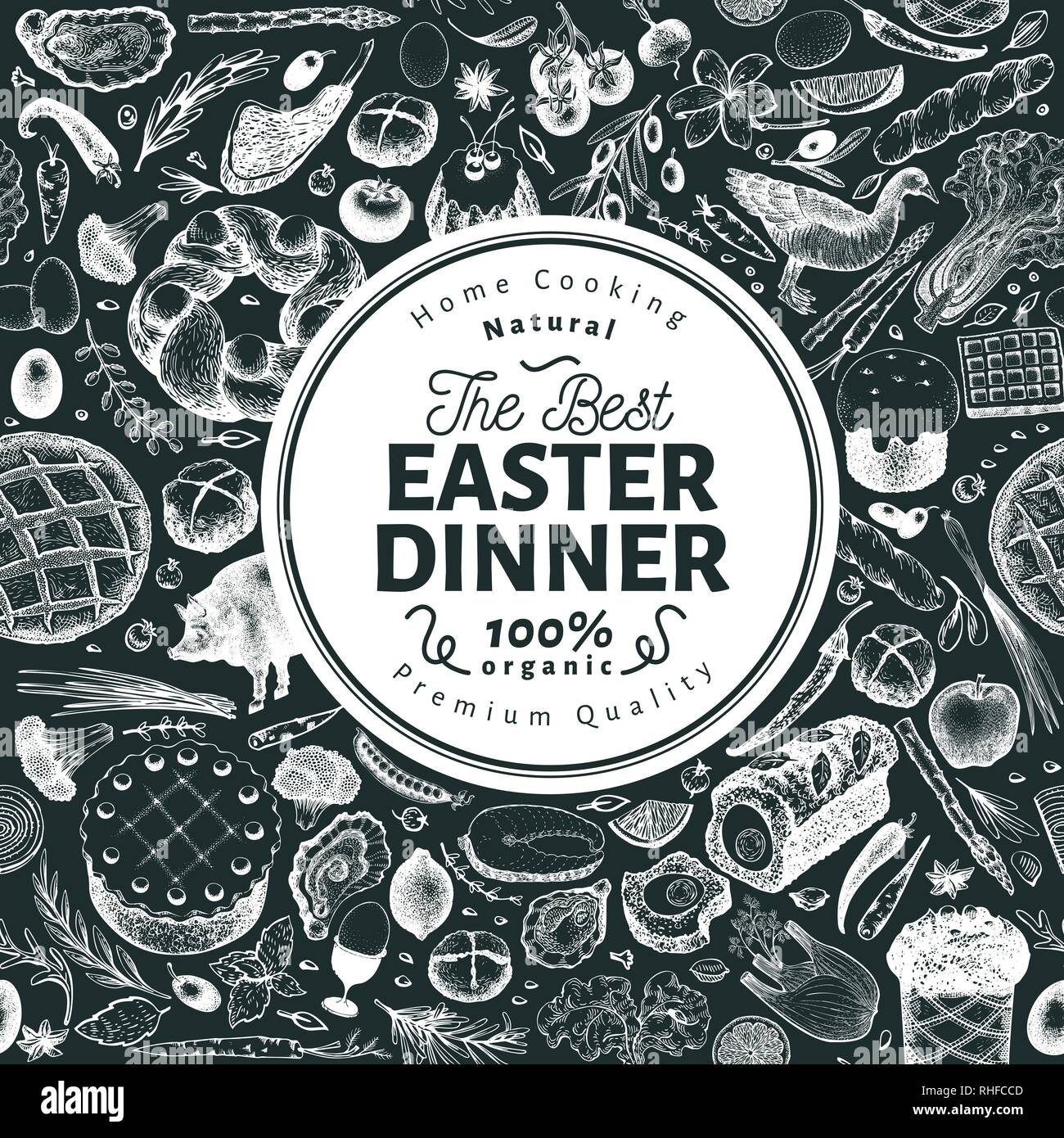 Easter Dinner Banner Template Vector Hand Drawn Illustrations On
