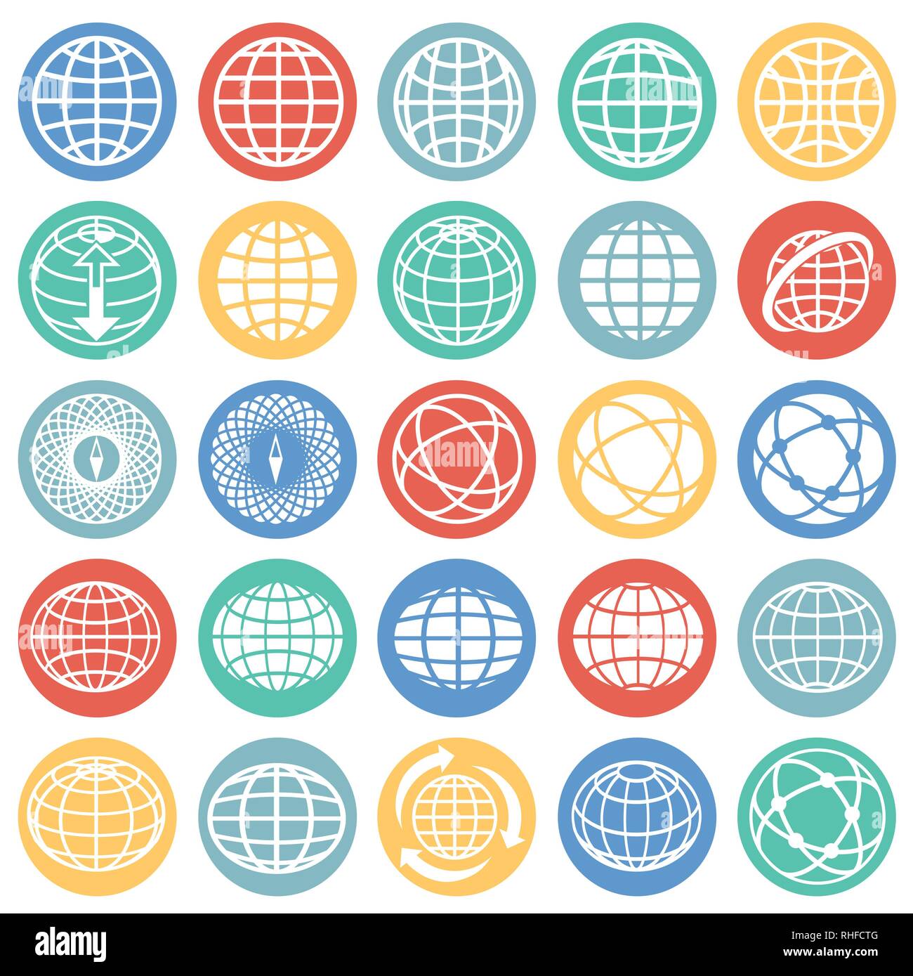 Globe icon set on color circles white background for graphic and web ...