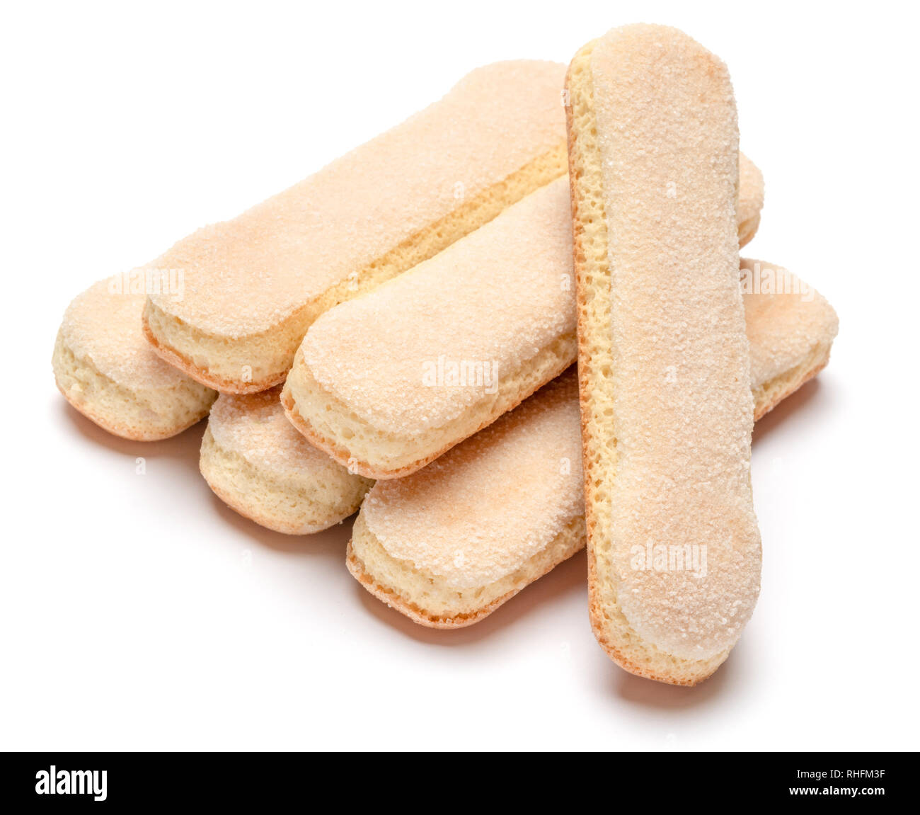 Traditional Italian Savoiardi ladyfingers Biscuits on White Background