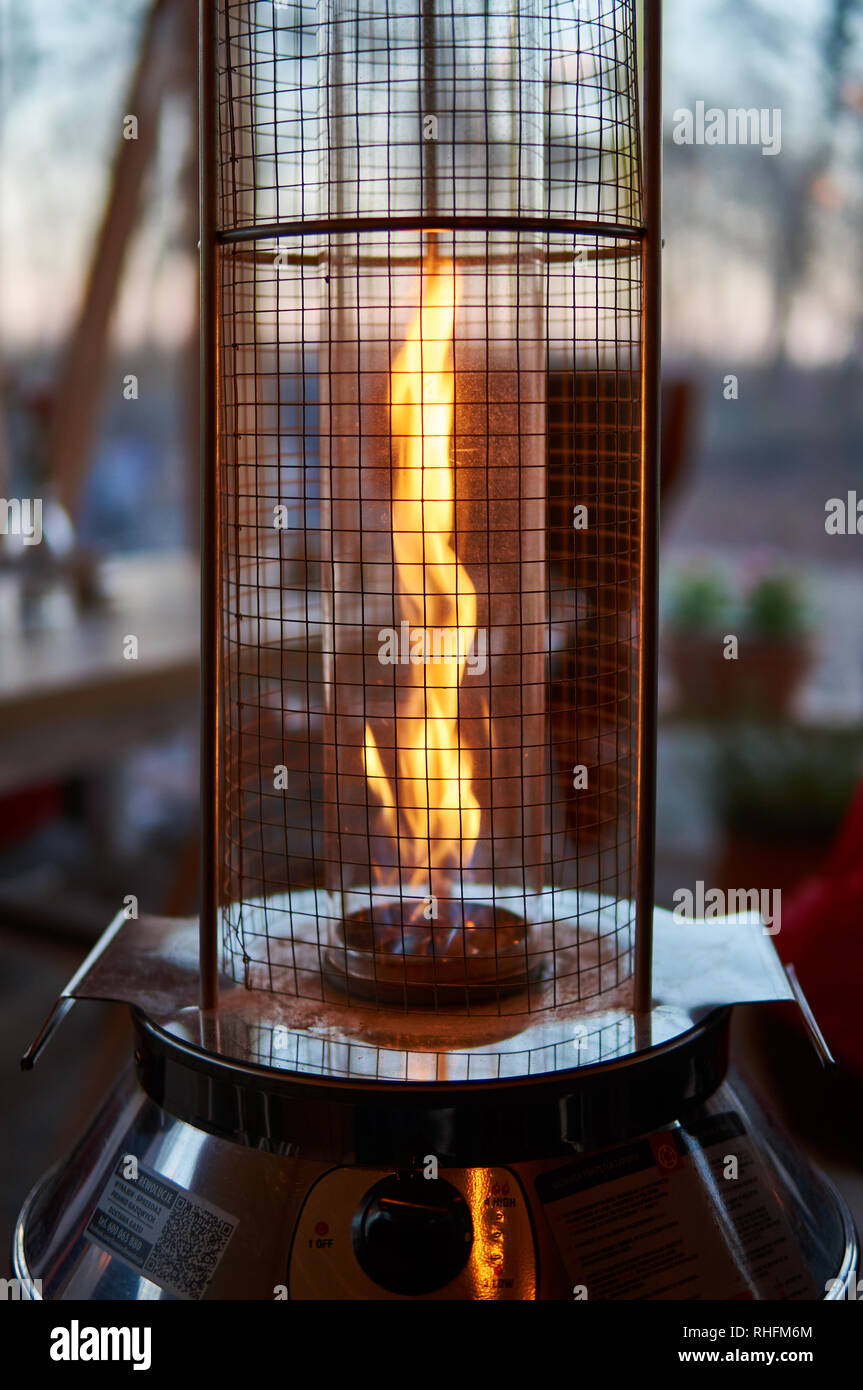 Gas flame heater typically used on outdoor patios and restaurants