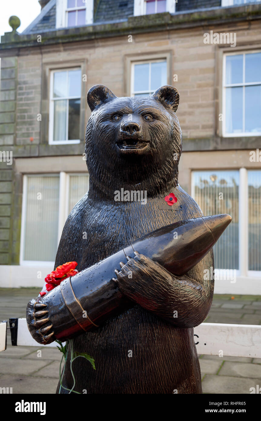 Soldier Bear statue, 'Wojtek' in Duns, Berwickshire, Scotland, who