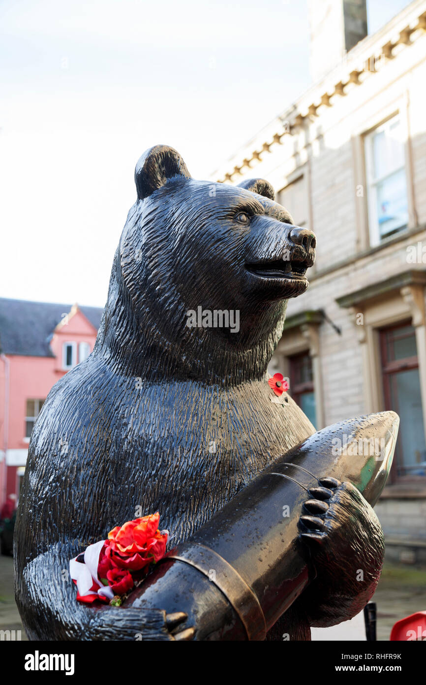 Soldier Bear statue, 'Wojtek' in Duns, Berwickshire, Scotland, who