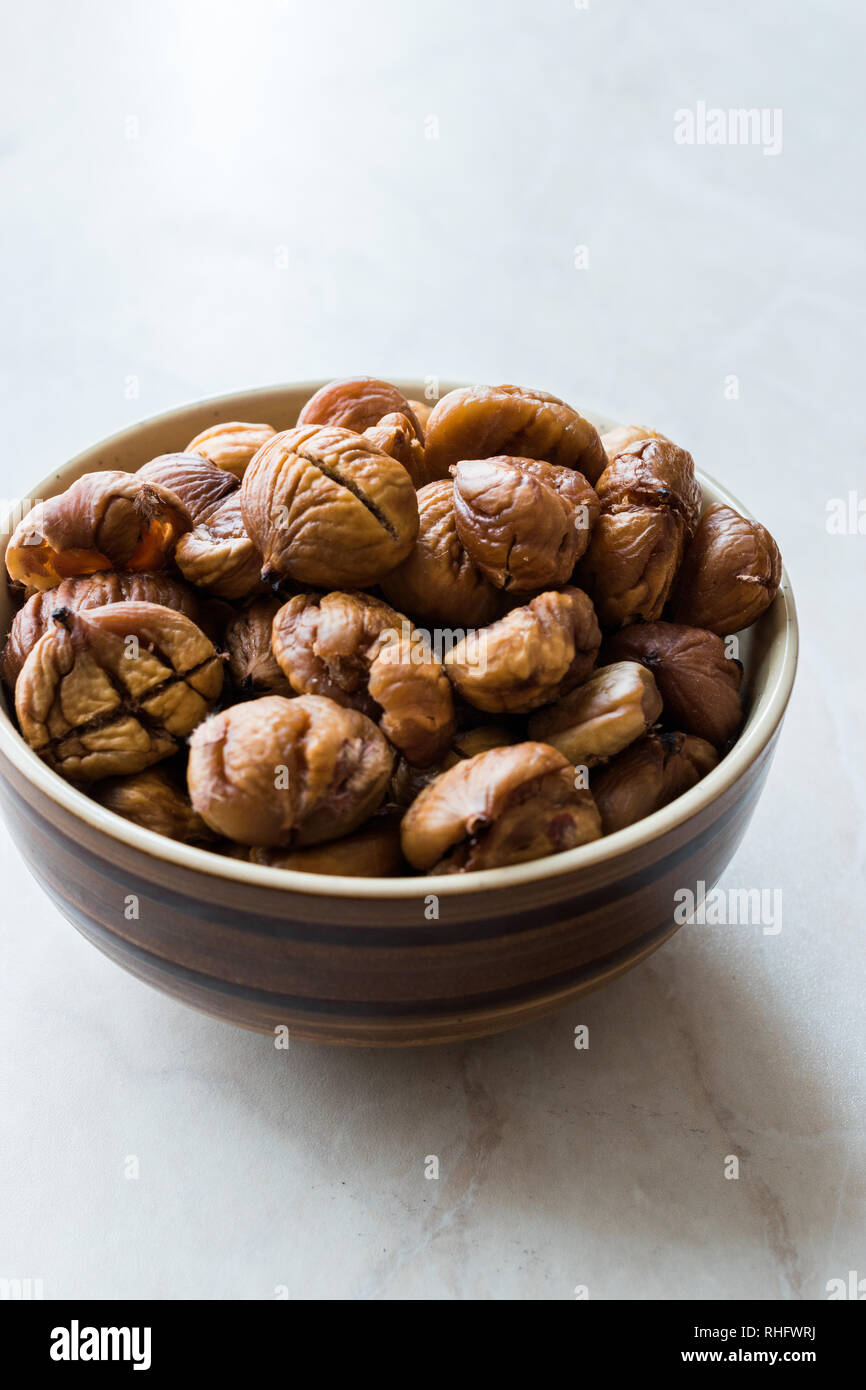 Peeled Roasted Raw Organic Chestnuts in Bowl. Organic Food Stock Photo ...