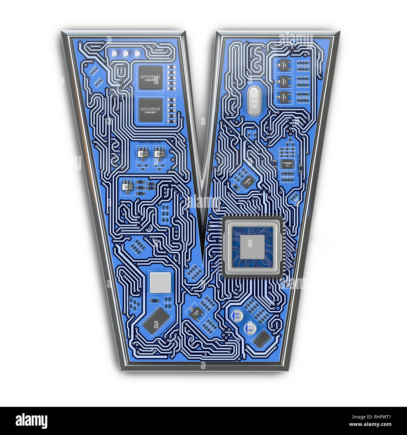 Letter V. Alphabet in circuit board style. Digital hi-tech letter ...